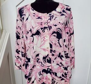 Classic Paisley Pink And Navy Cardigan With Fine Beaded Detail Throughout